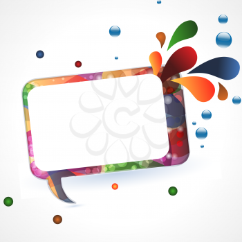 Royalty Free Clipart Image of a Colourful Speech Bubble With Water Splashes